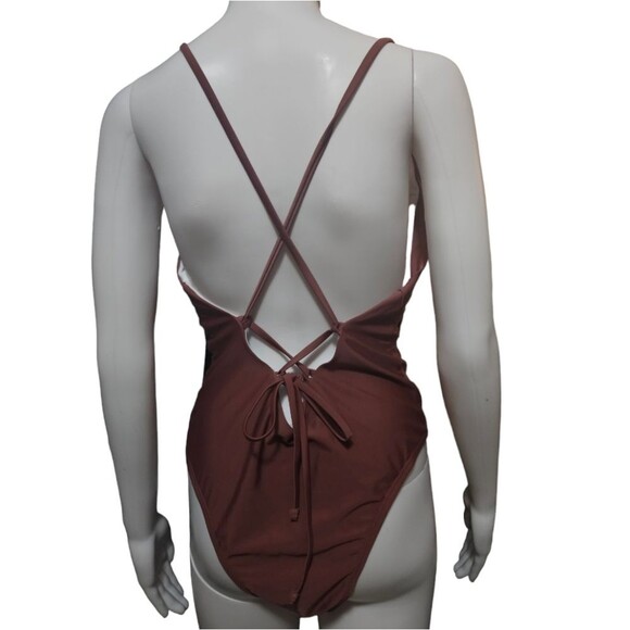 Shein Plunging One Piece Swimsuit Criss Cross Strap Back - Picture 3 of 7